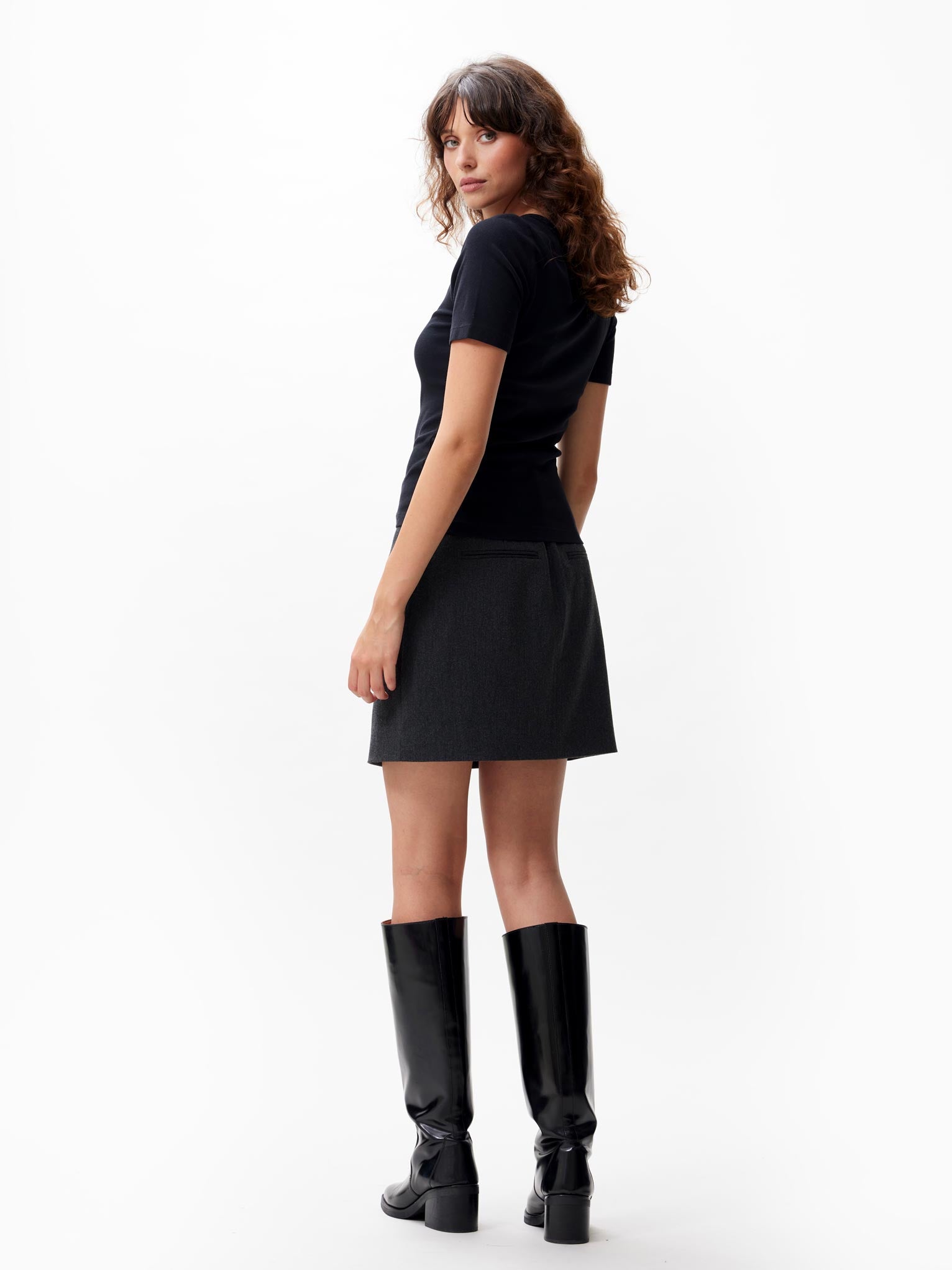 Geribbeld T-shirt Zwart (korte mouwen)
