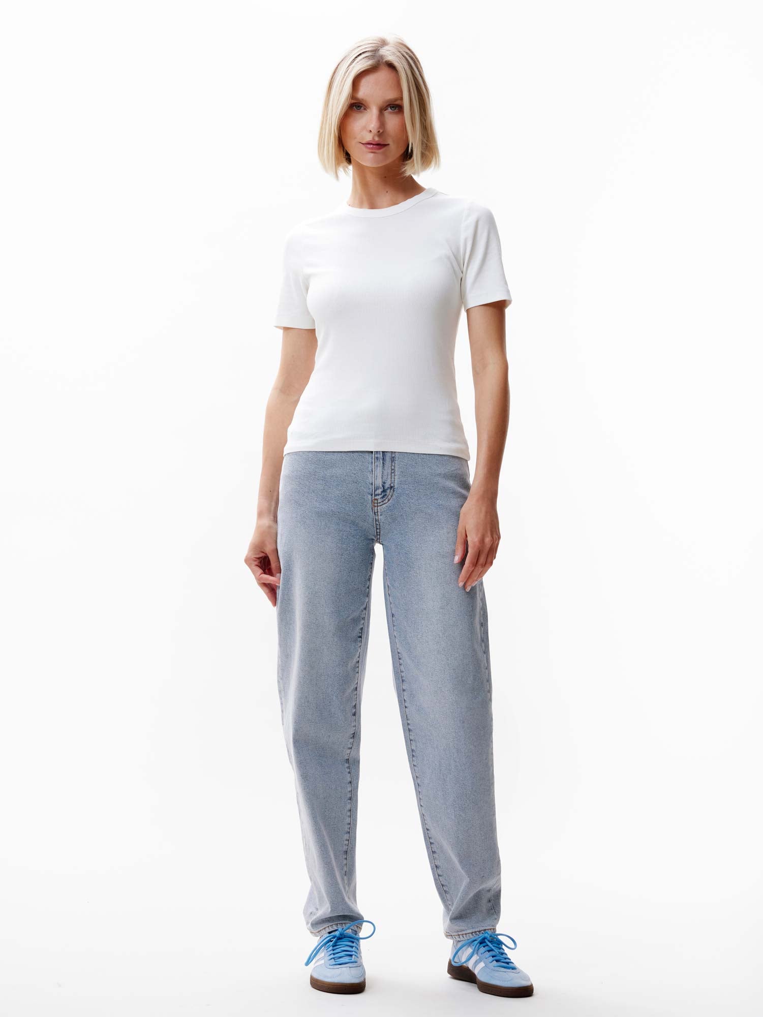 Geribbeld T-shirt Gebroken Wit (korte mouw)