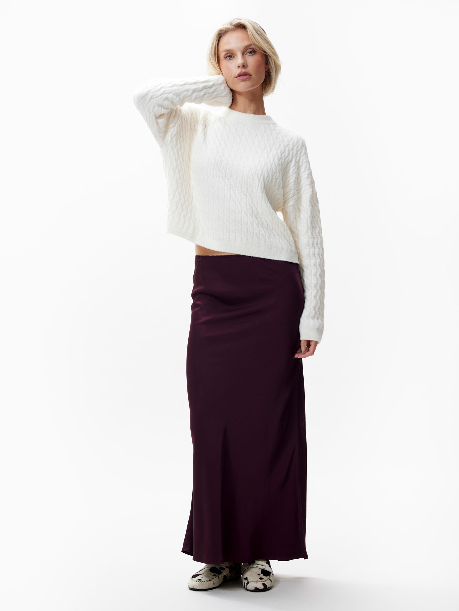 Relaxed fit zachte kabeltrui Egret