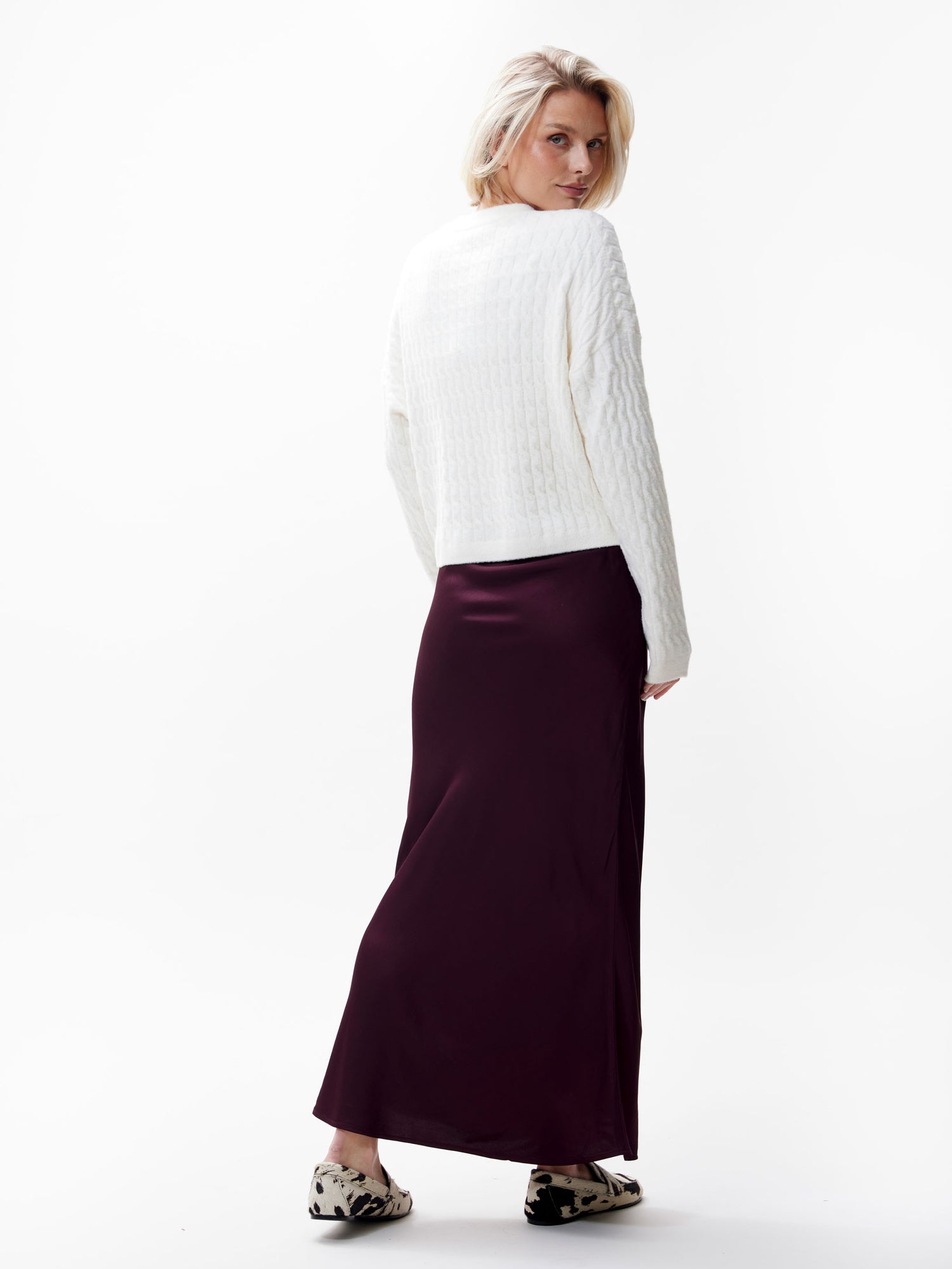Relaxed fit soft cable knit Egret