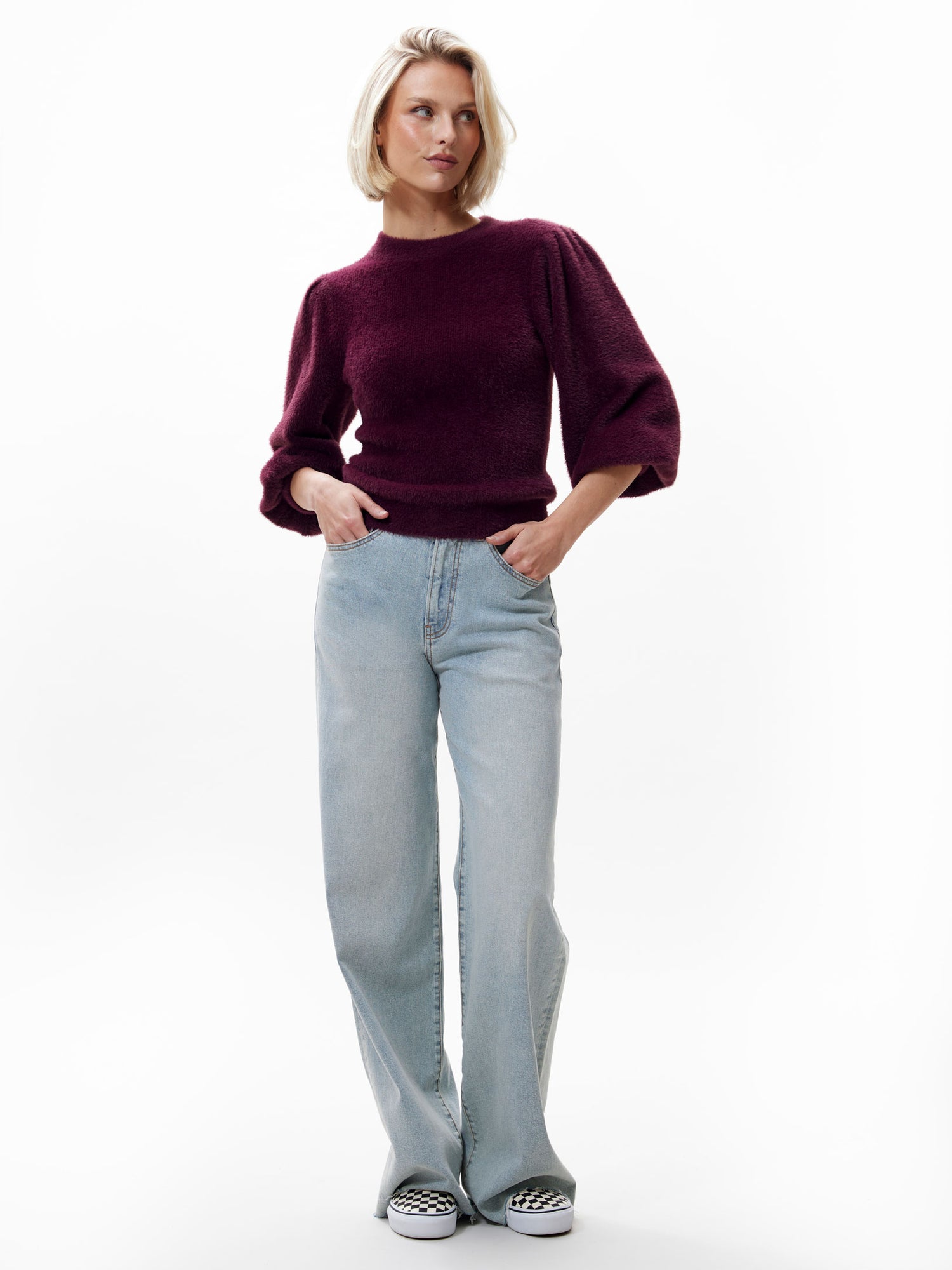 Fuzzy puff sleeve knit Winetasting