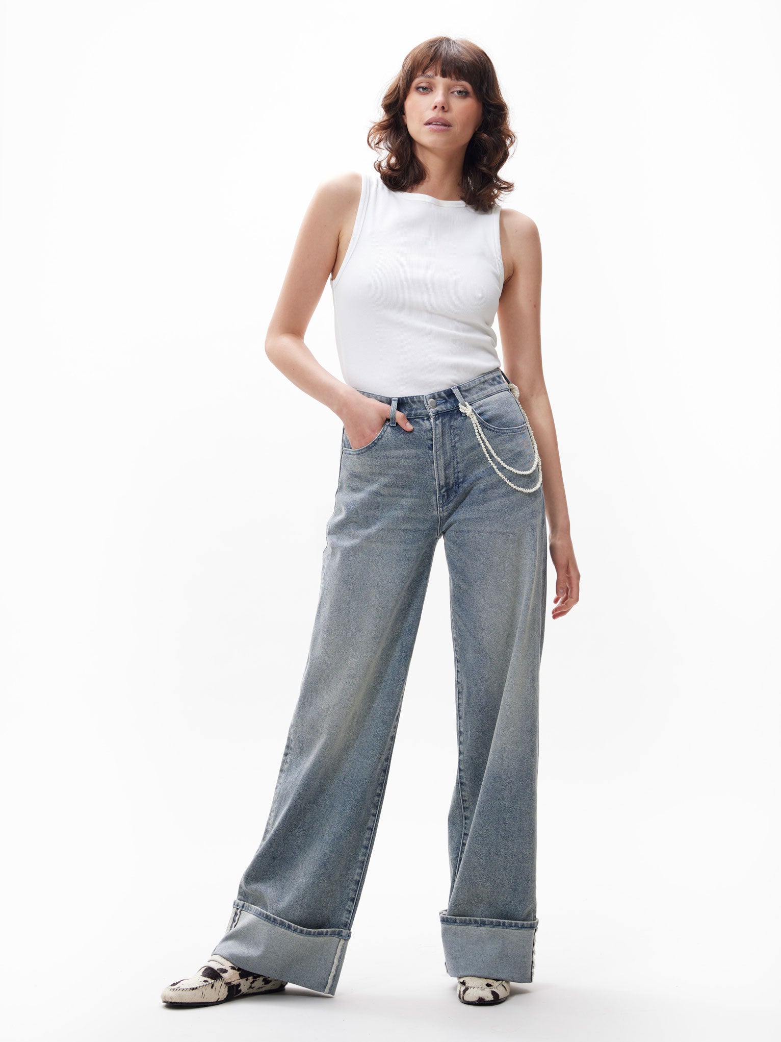 Loose fit jeans met omslag Tinted Blue