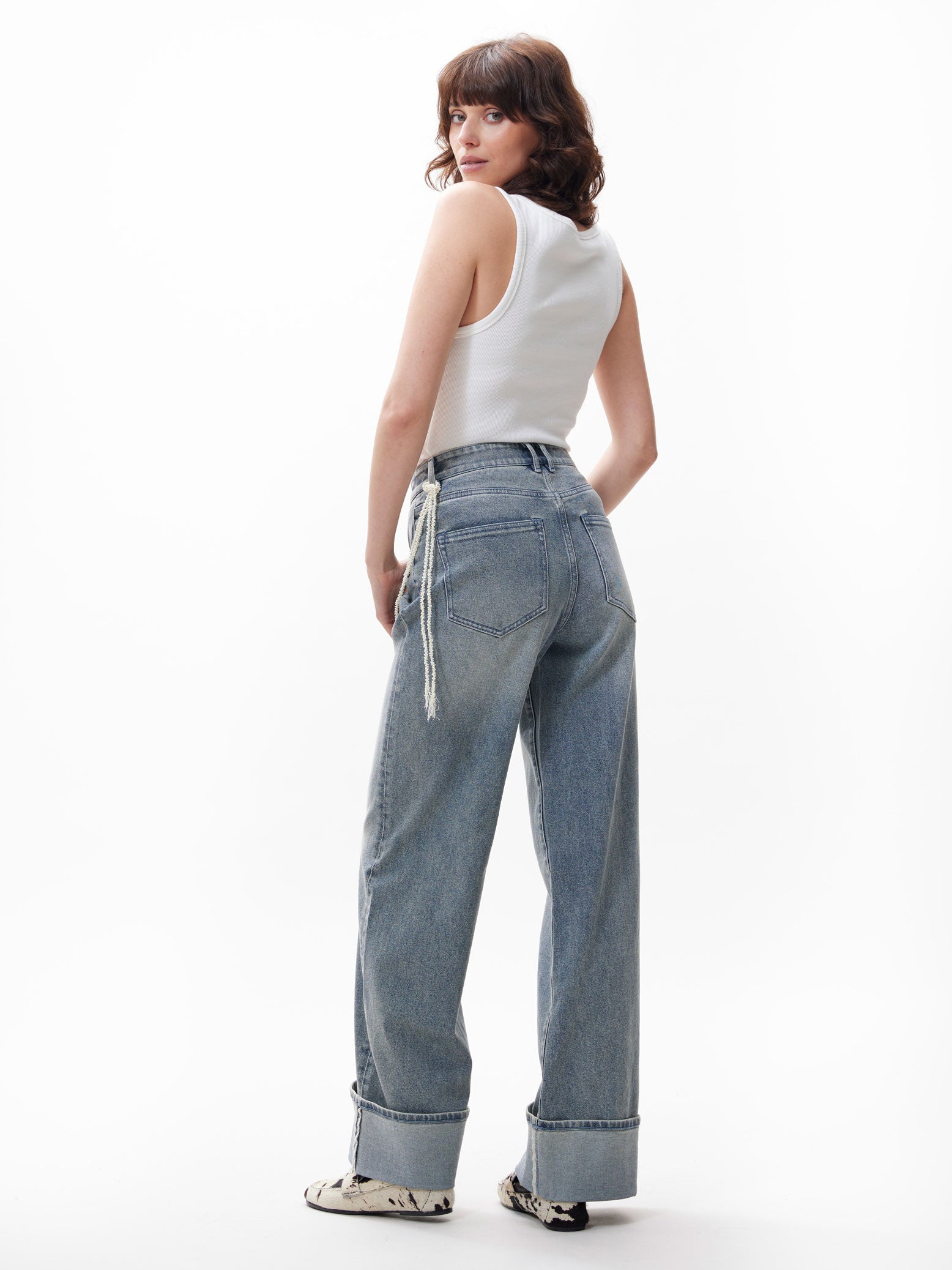 Loose fit jeans met omslag Tinted Blue