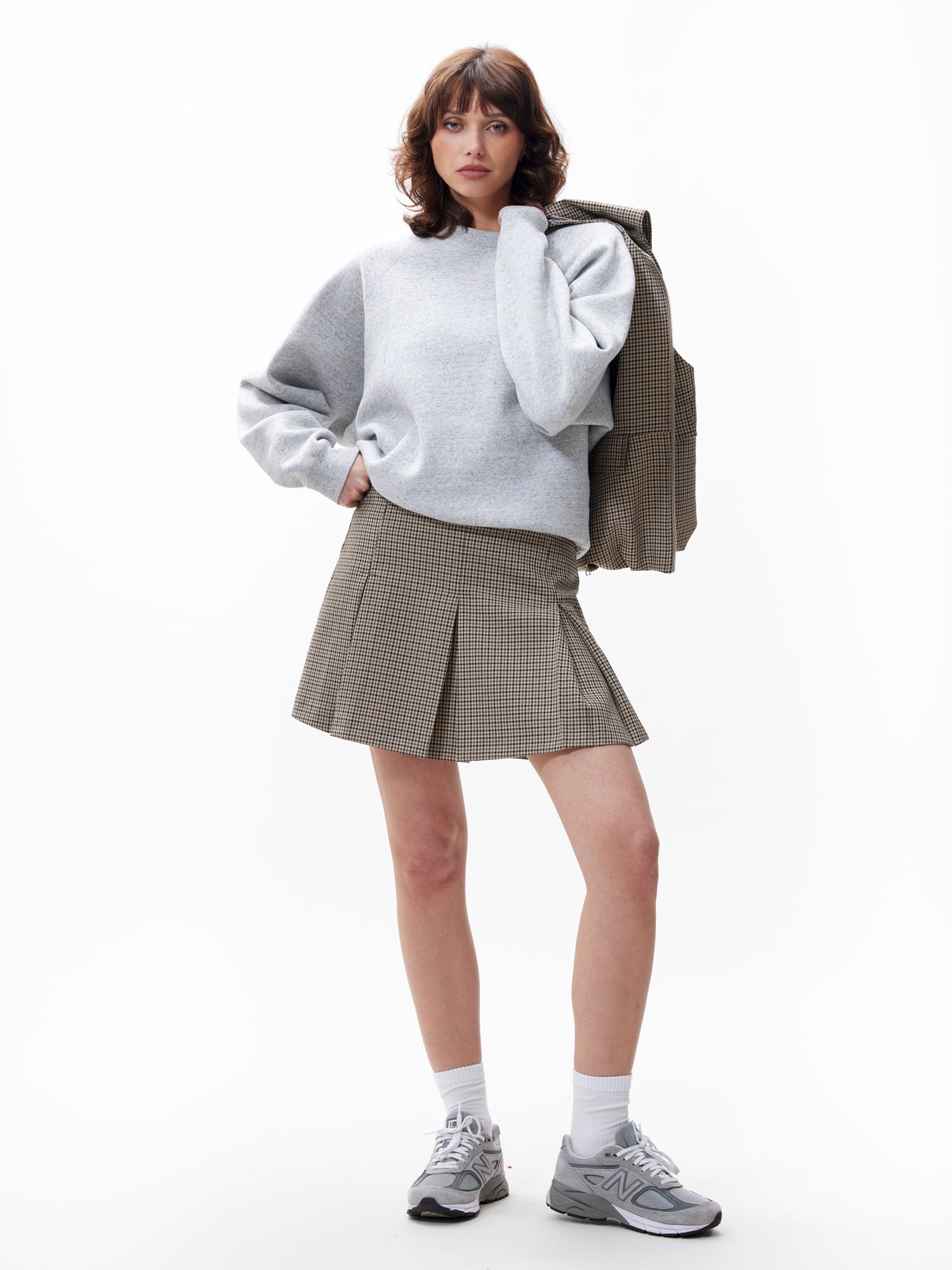 Pleated check skirt Brown