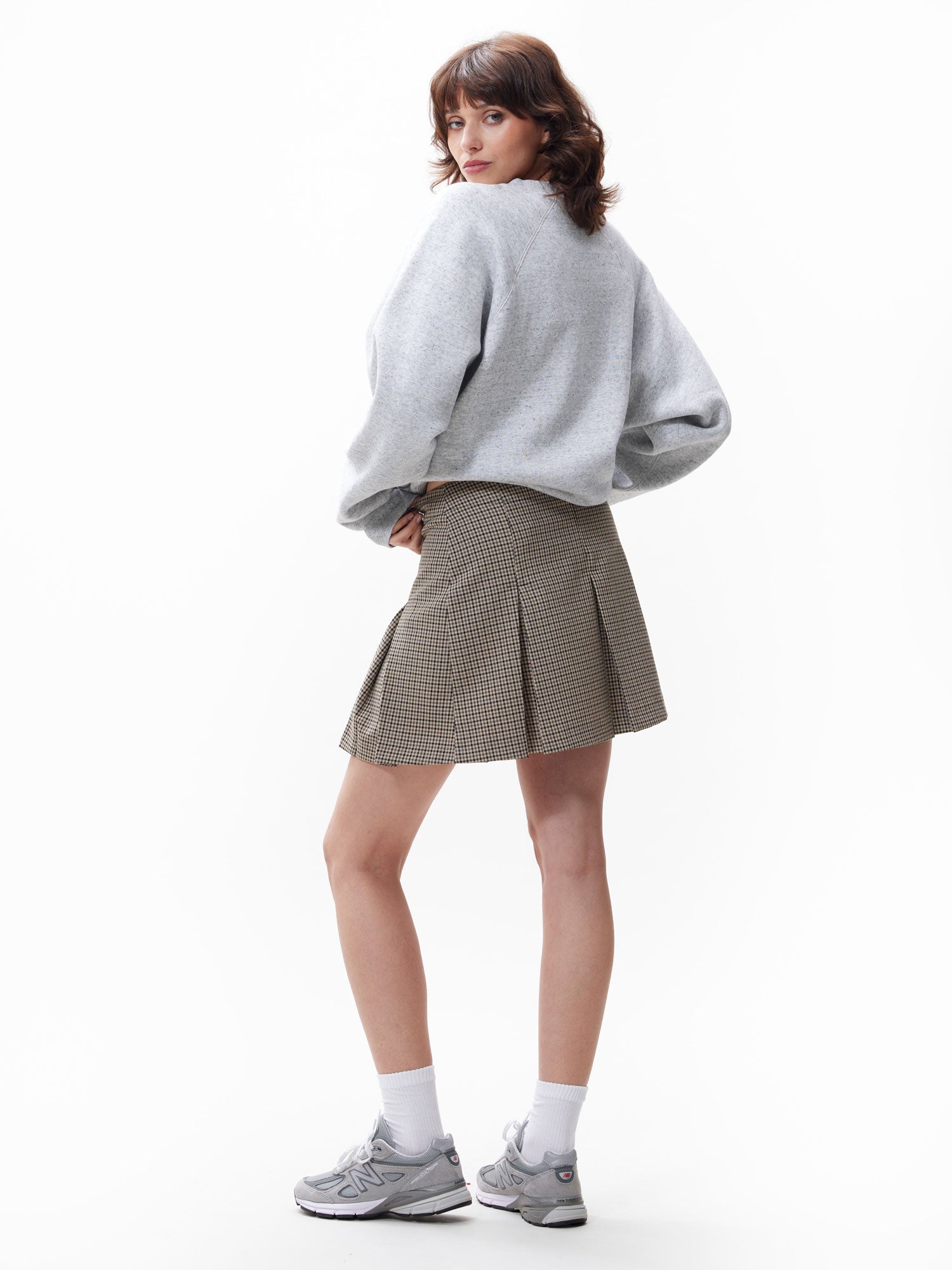 Pleated check skirt Brown