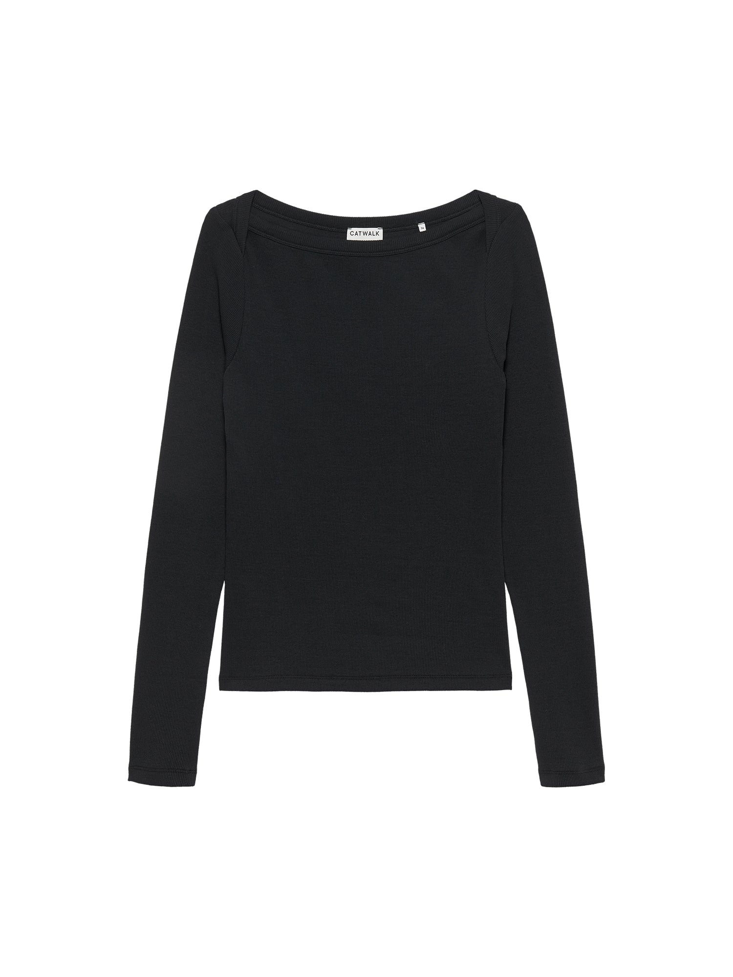 Boatneck rib trui met lange mouwen Zwart