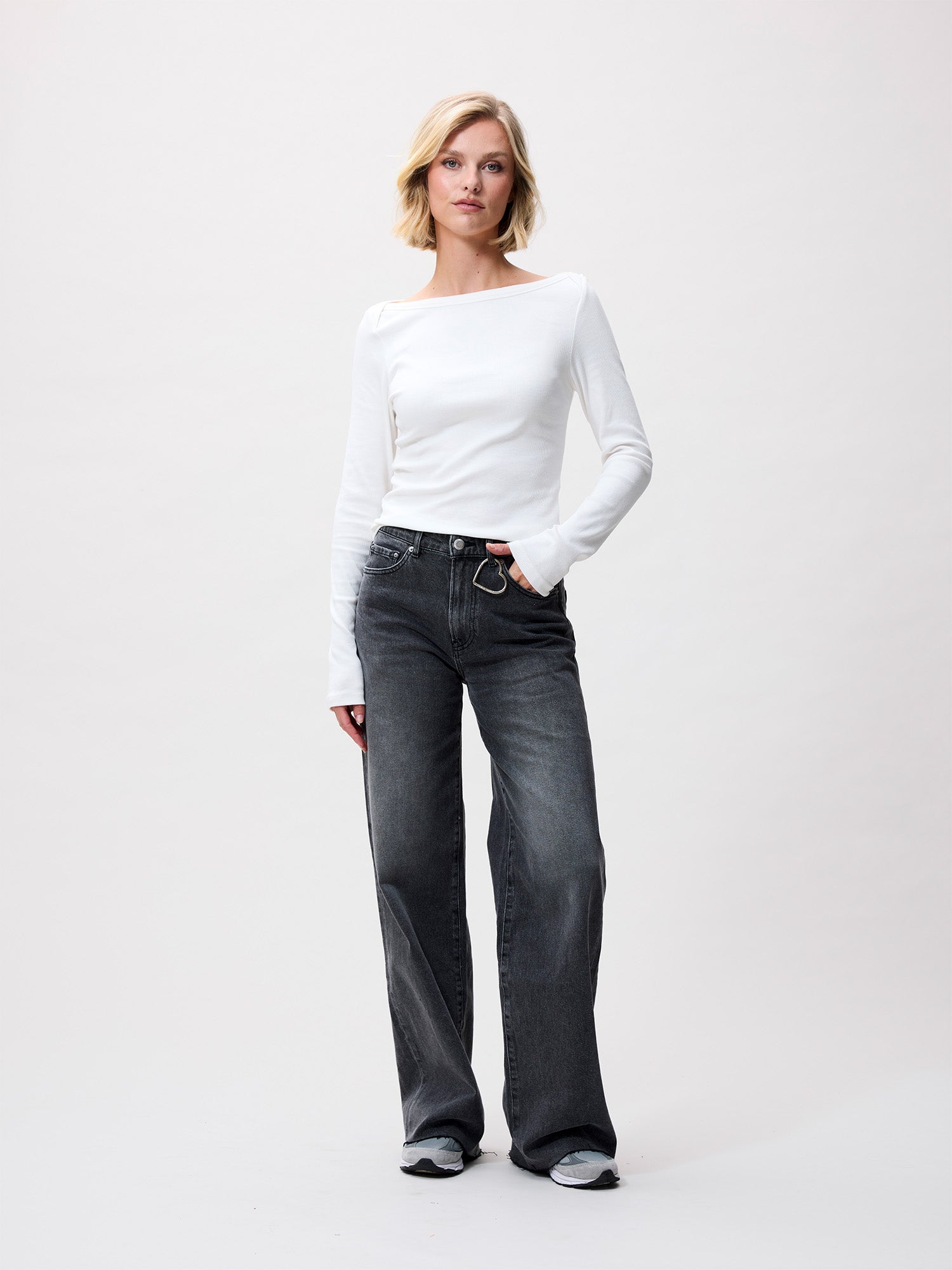 Boatneck rib lange mouw Off White