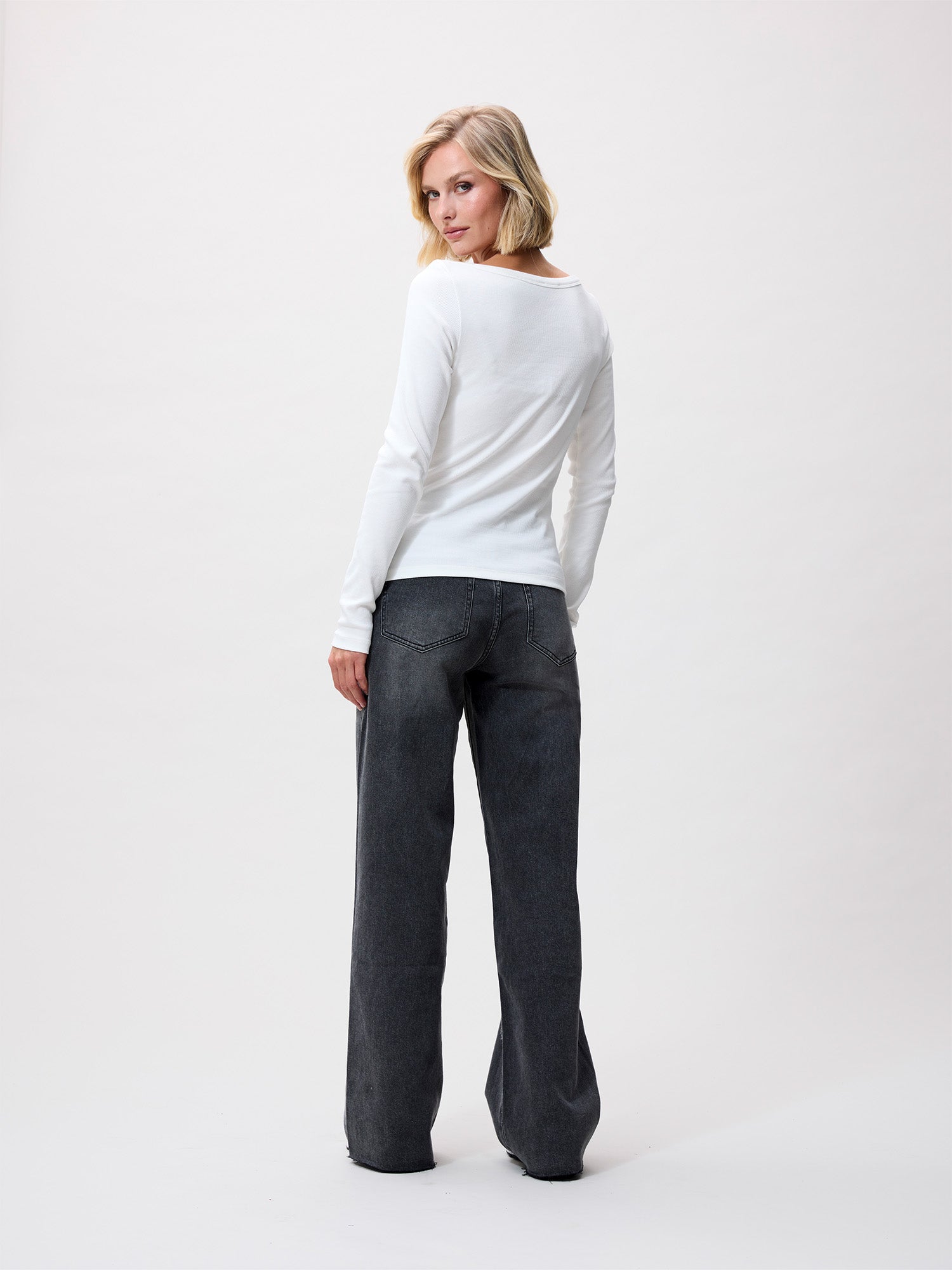 Boatneck rib lange mouw Off White