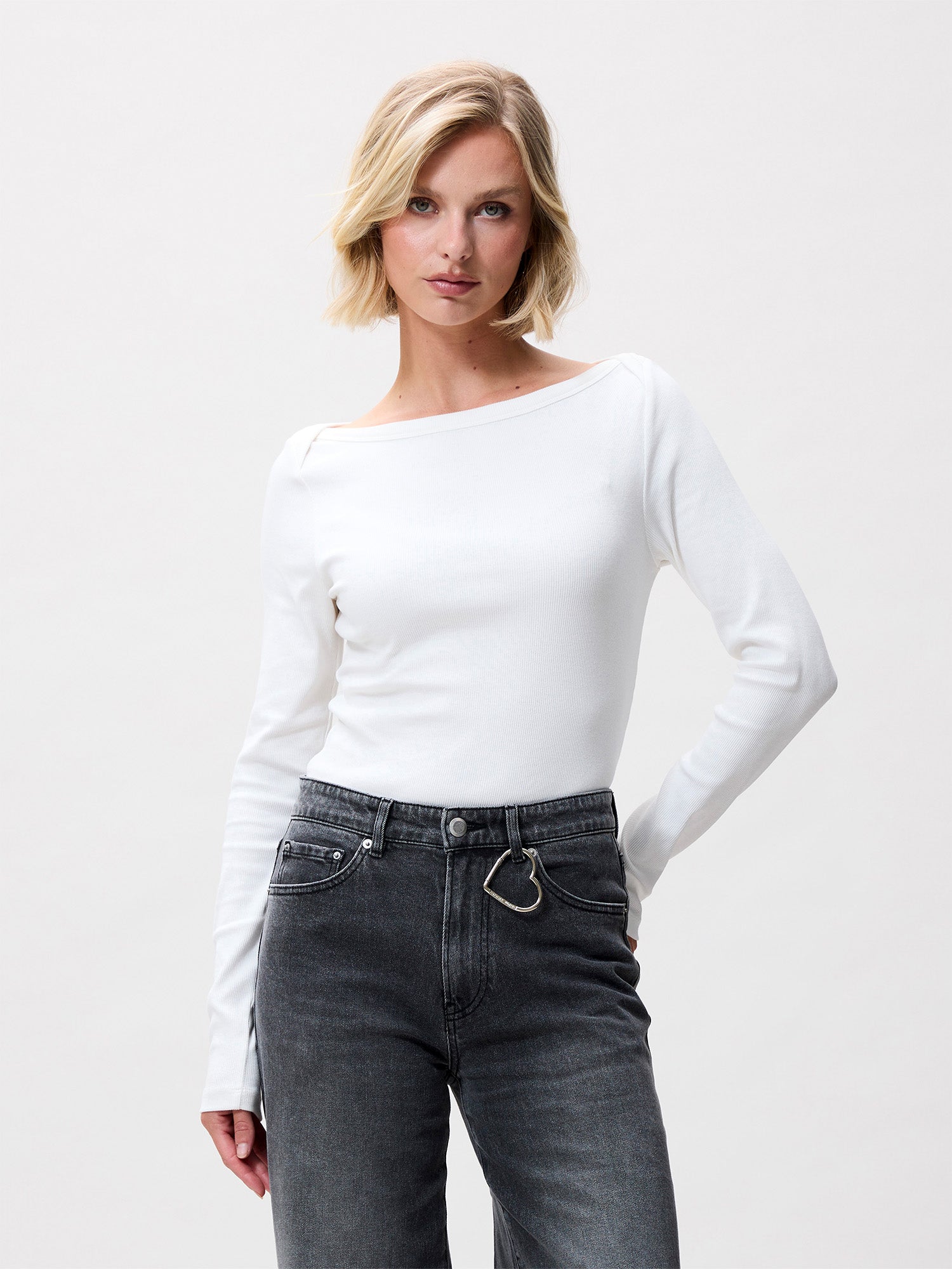 Boatneck rib lange mouw Off White