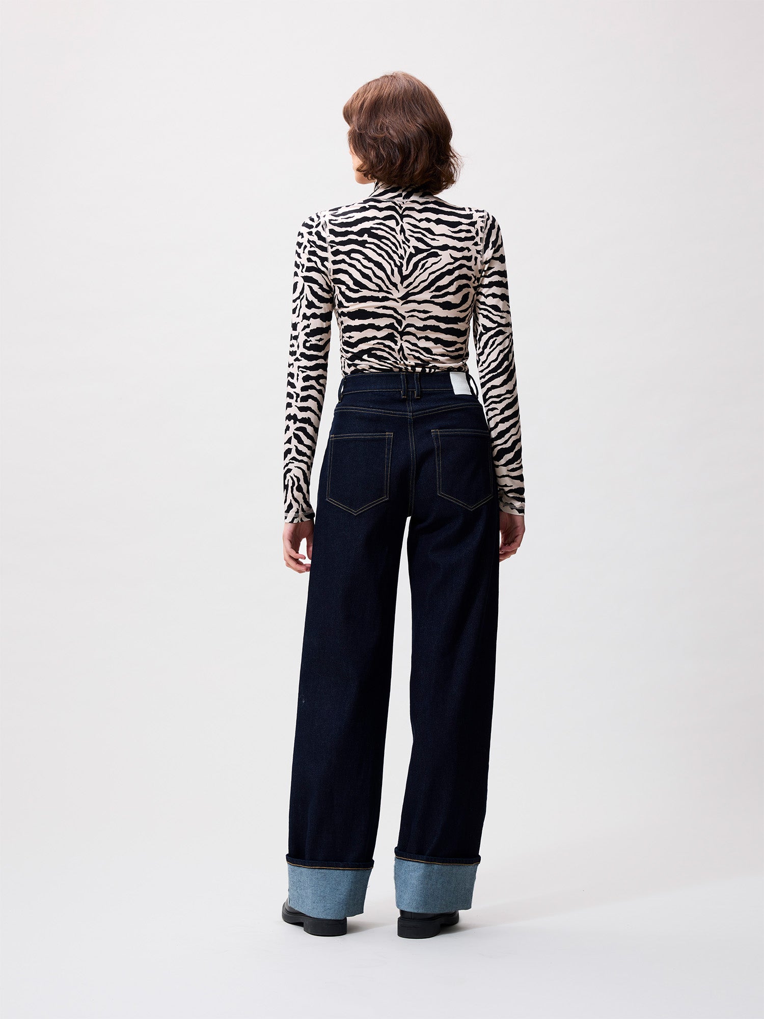 Loose fit jeans met omslag donkerblauw