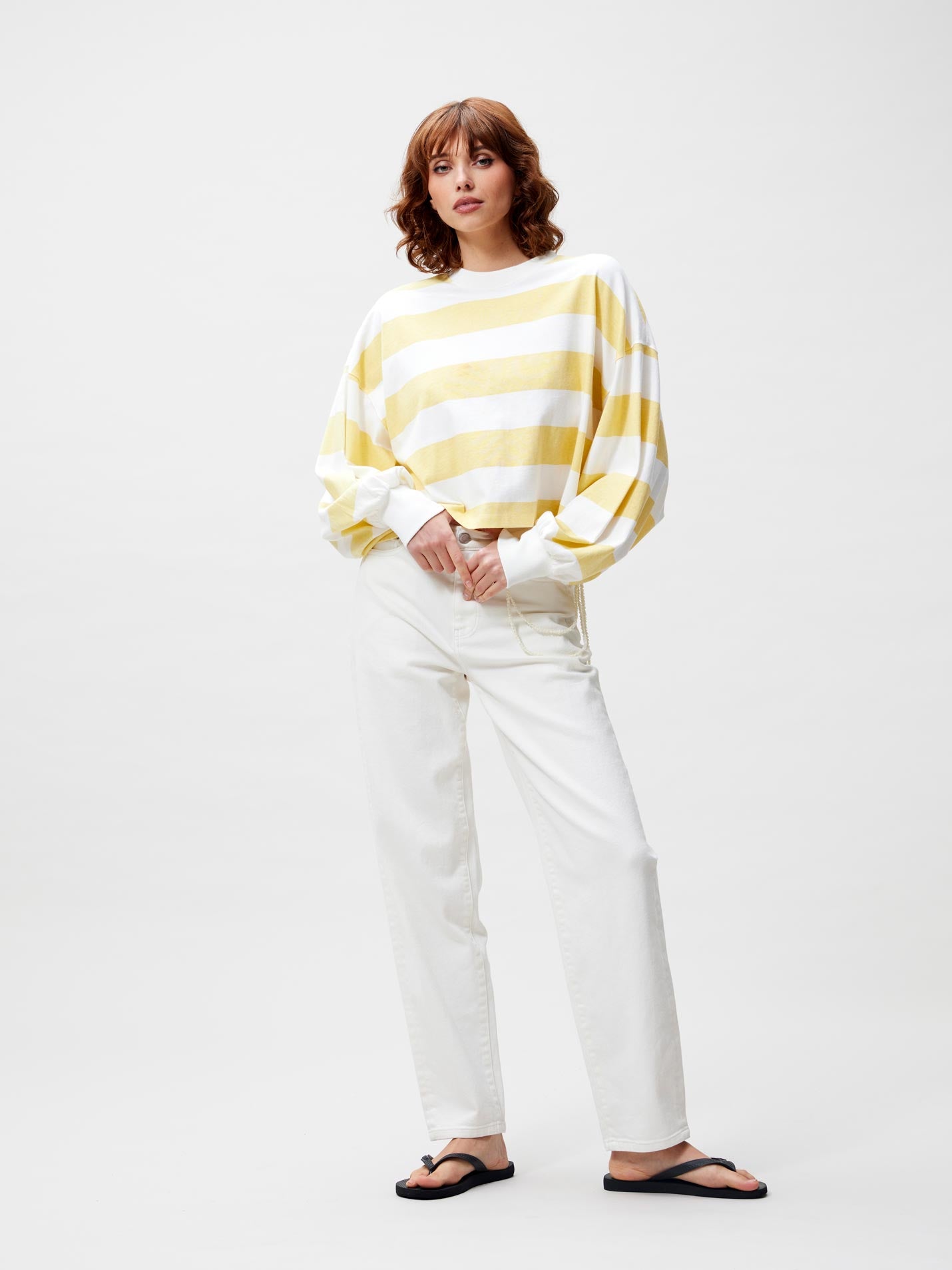 Oversized gestreept shirt met lange mouwen Mellow Yellow