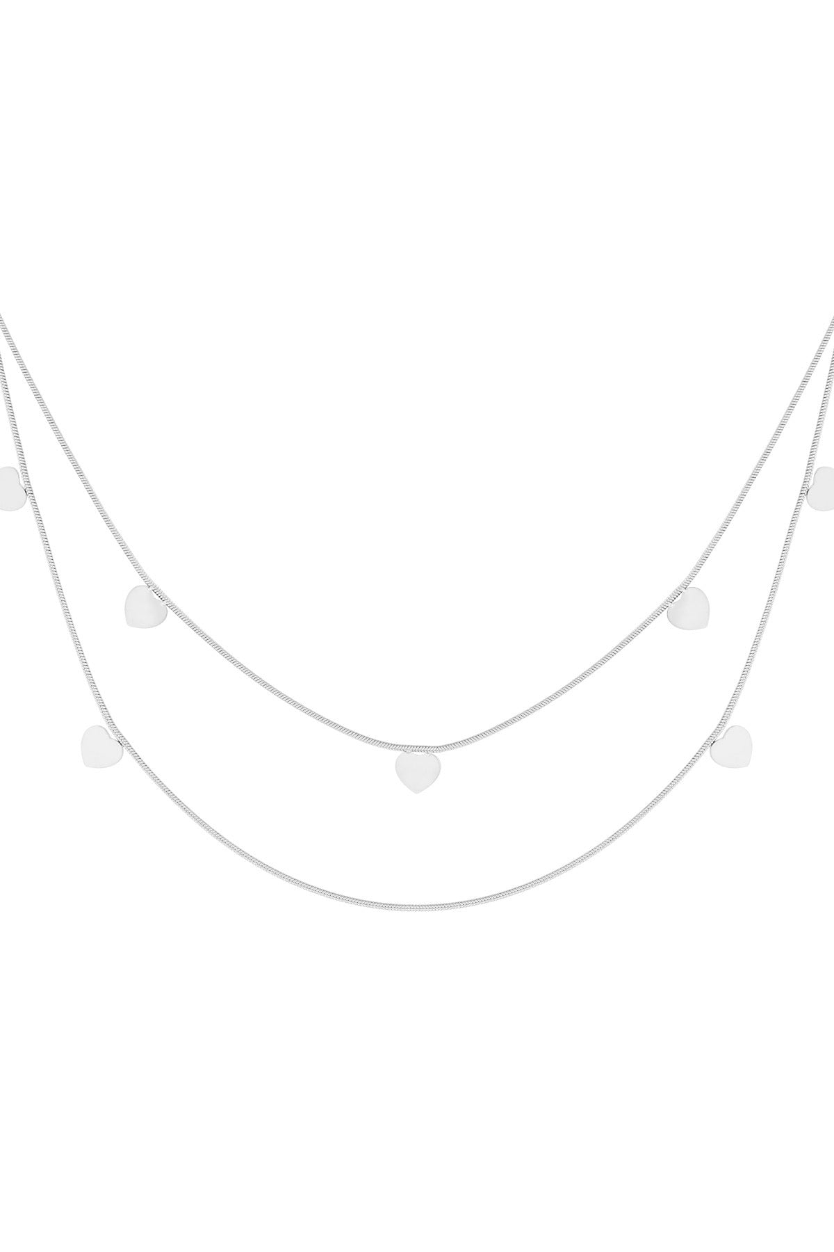 Dubbele Hart Ketting Zilverkleurig