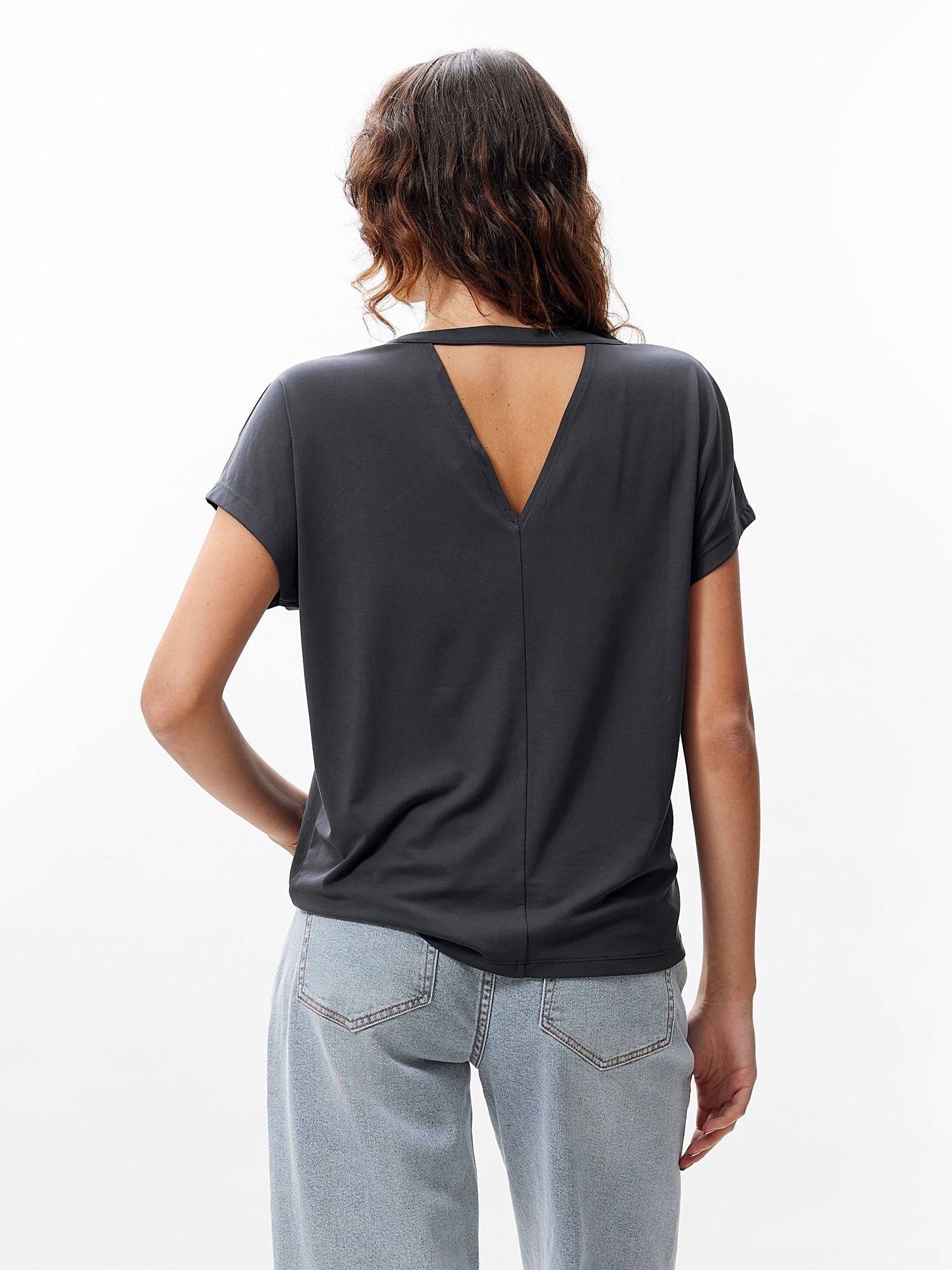 T-shirt met open rugdetail Donkergrijs