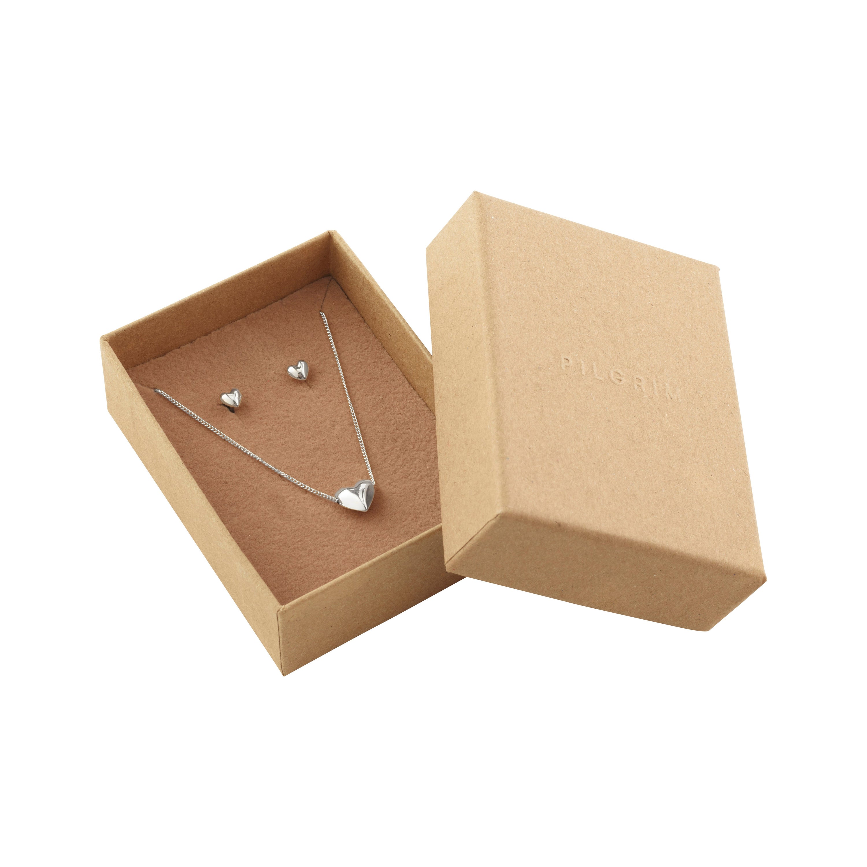 VERNICA gerecyclede set, ketting & oorknopjes, verzilverd