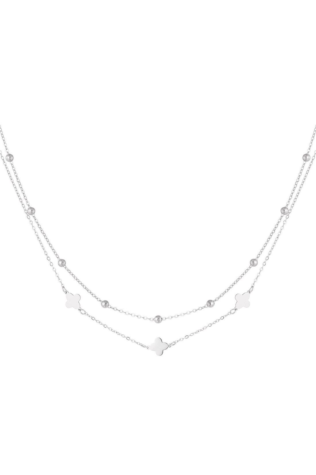 Doppelte Kleeblatt-/Kugel-Kette Silber