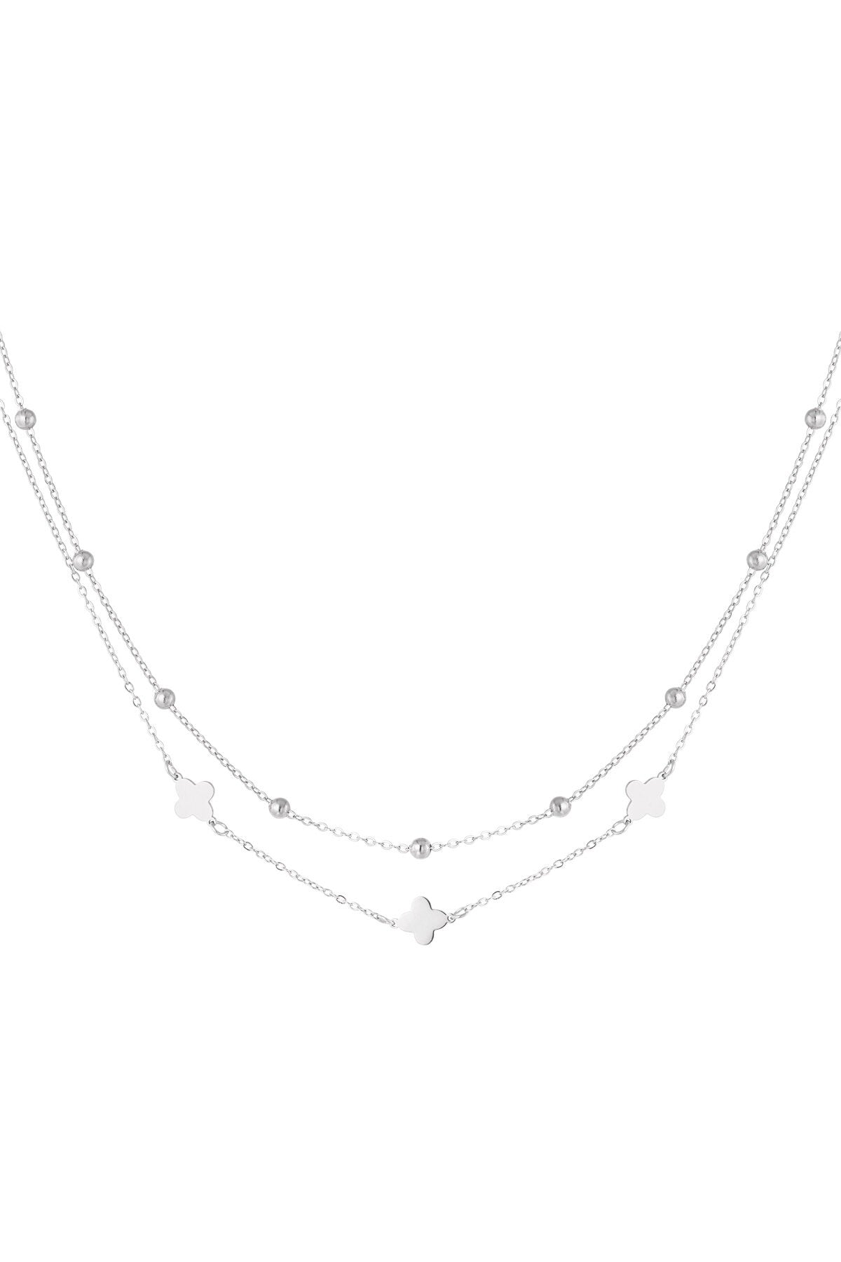 Dubbele klaver/bal ketting zilver