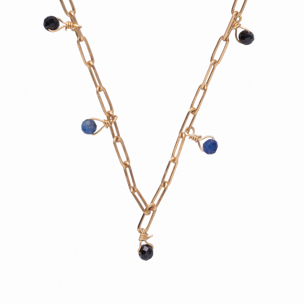 Spontane Zwarte Onyx Lapis Lazuli Vergulde Ketting