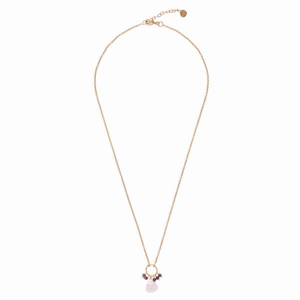 Illusion rozenkwarts granaat vergulde ketting