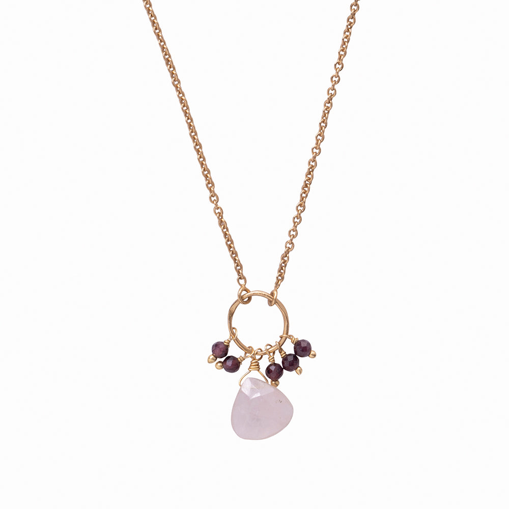 Illusion rozenkwarts granaat vergulde ketting