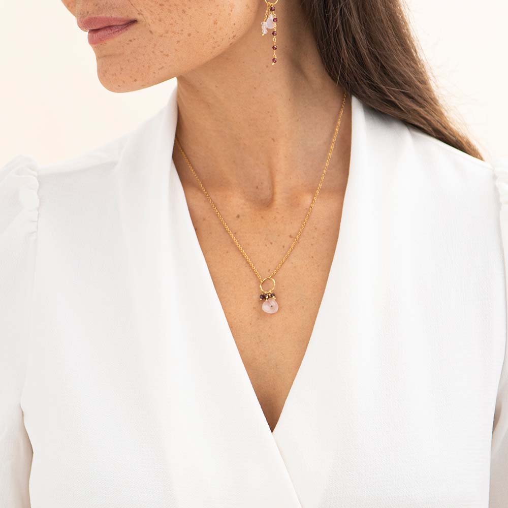 Illusion rozenkwarts granaat vergulde ketting