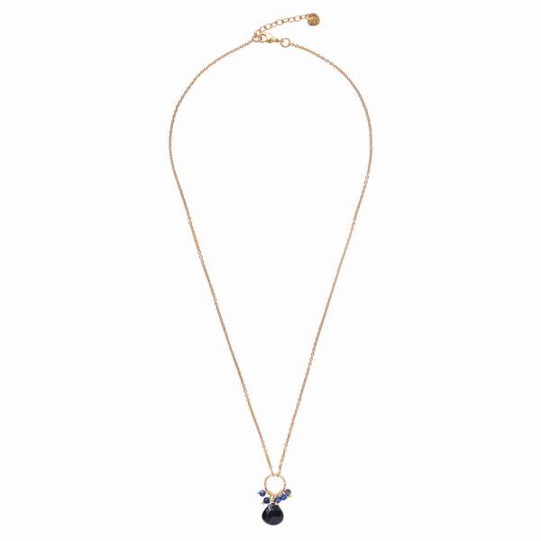 Illusion Zwarte Onyx Lapis Lazuli Vergulde Halsketting