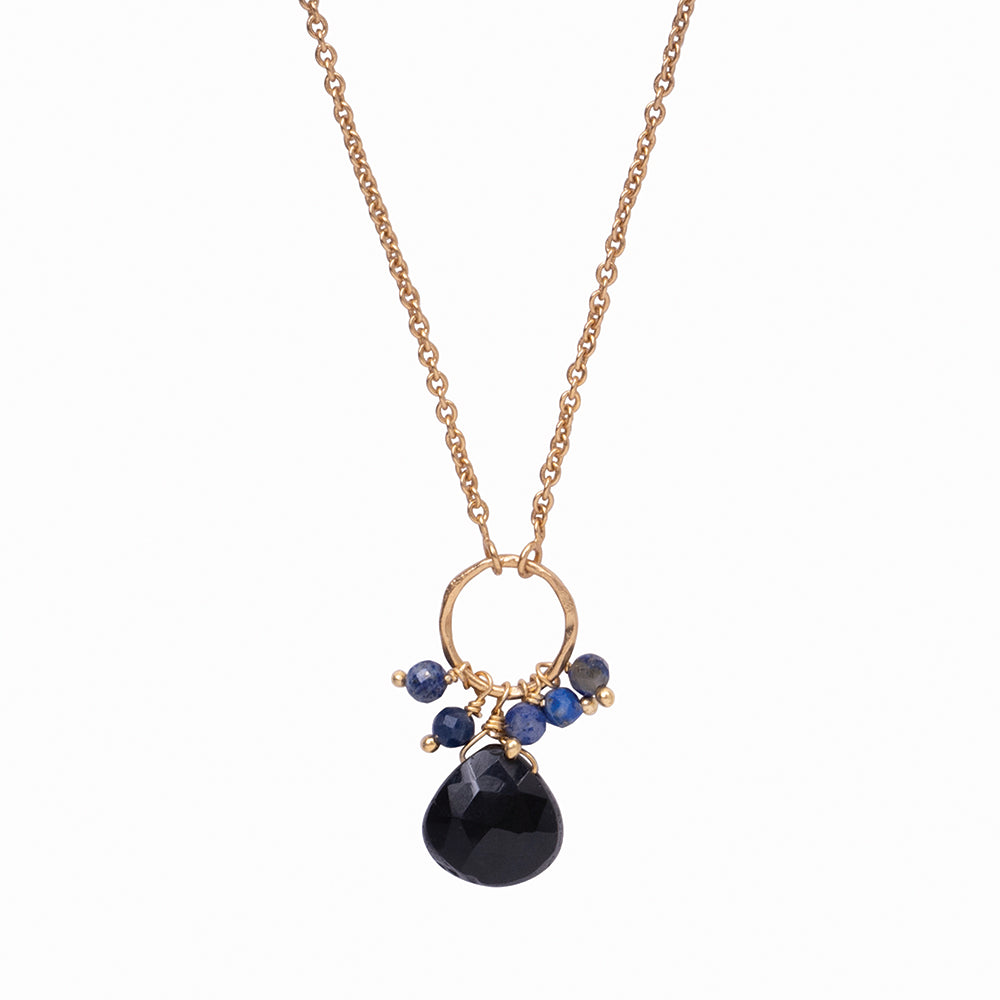 Illusion Zwarte Onyx Lapis Lazuli Vergulde Halsketting