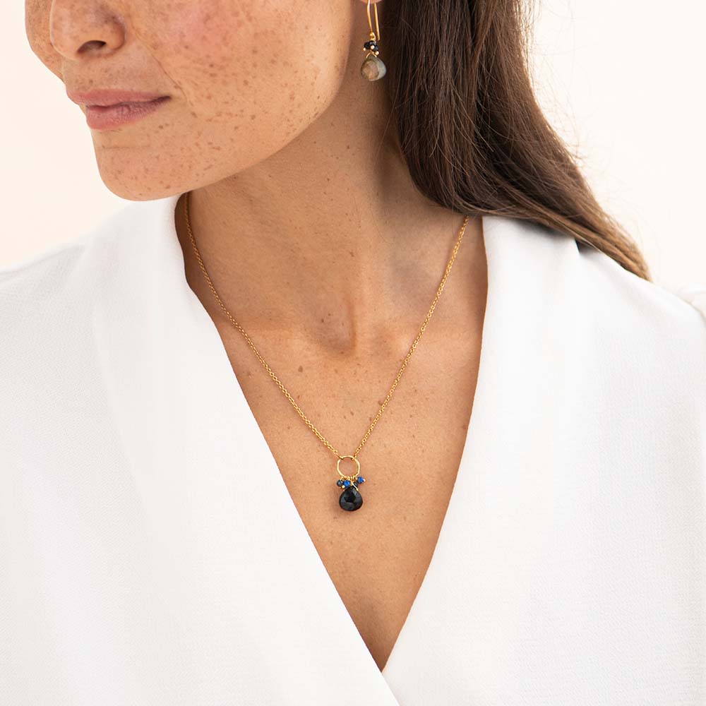 Illusion Zwarte Onyx Lapis Lazuli Vergulde Halsketting