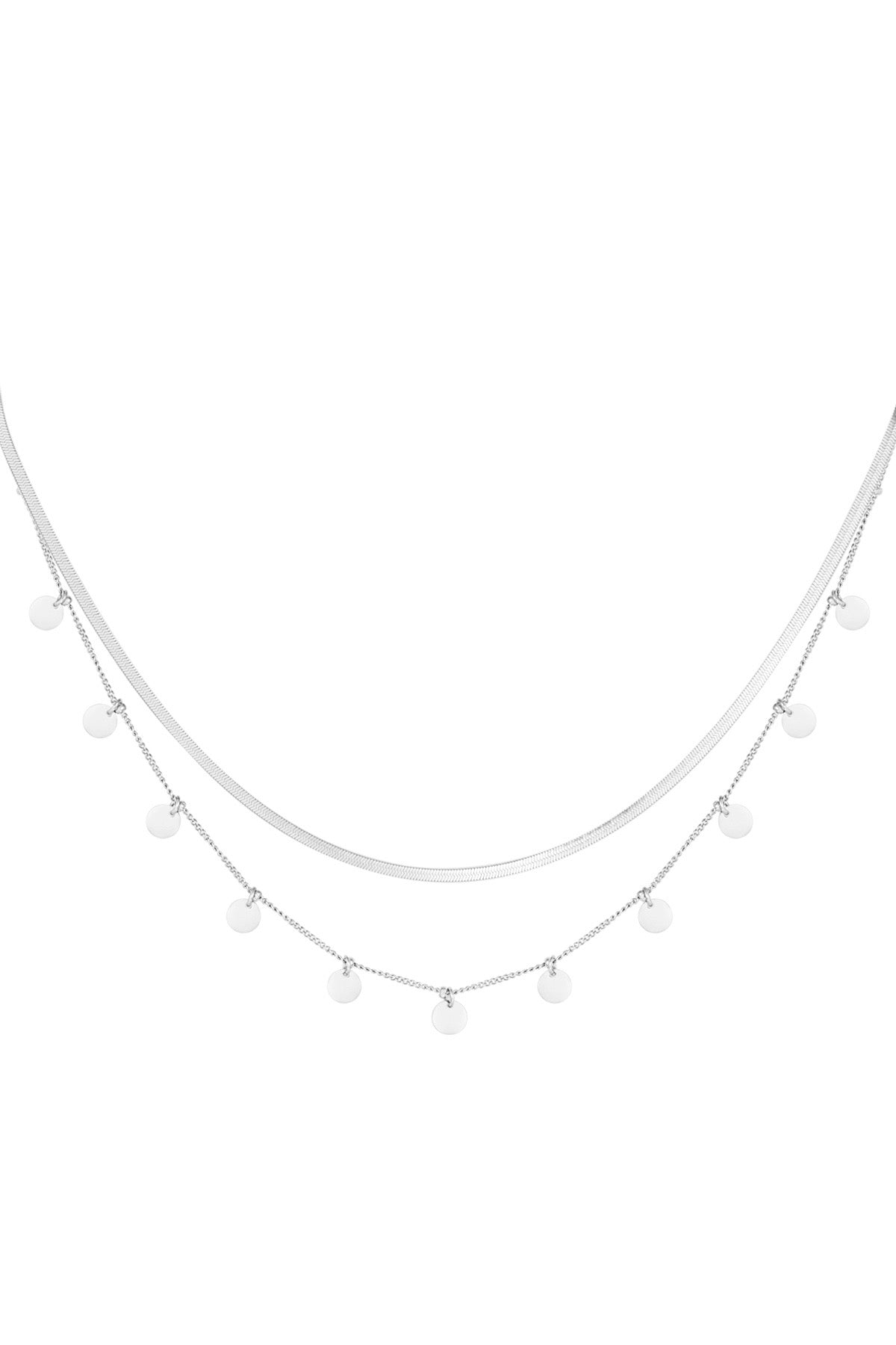 Dubbellaagse Ketting Coin Zilverkleurig