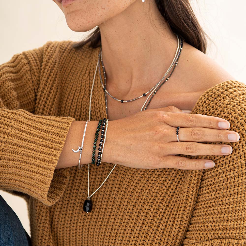 Geliefd Zwart Onyx Zilverkleurig Armband