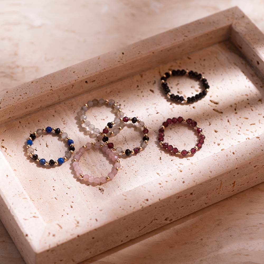 Unity Zwarte Onyx Granaat Labradoriet Goudkleurige Ring