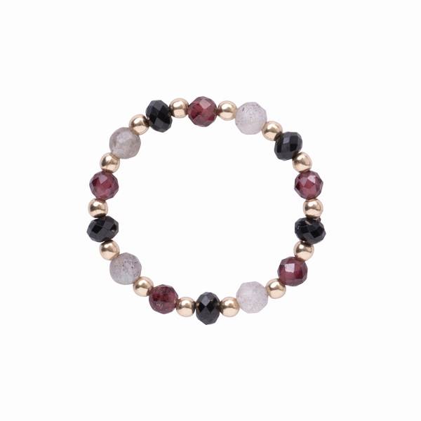 Unity Zwarte Onyx Granaat Labradoriet Goudkleurige Ring