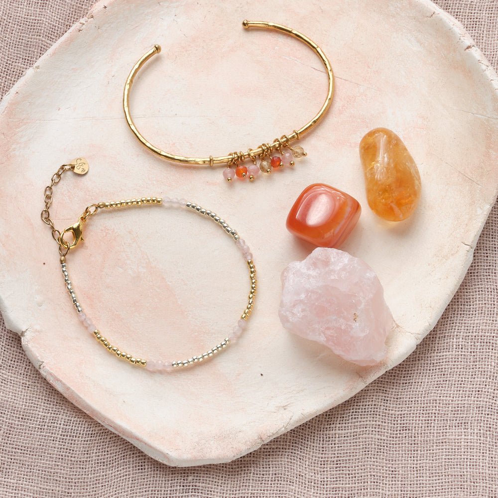 Sereen Rozenkwarts Goudkleurige Armband