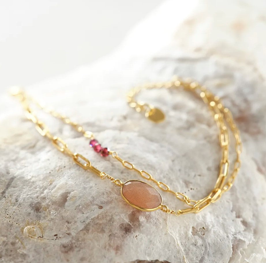 Affinity Perzikkleurige Maansteen Granaat Armband GP