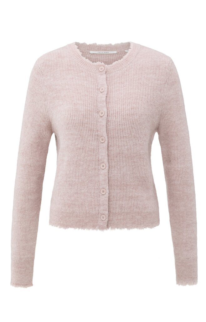 Kurzer Melange-Cardigan mit Details an den Rändern Shadow Gray Pink Melange