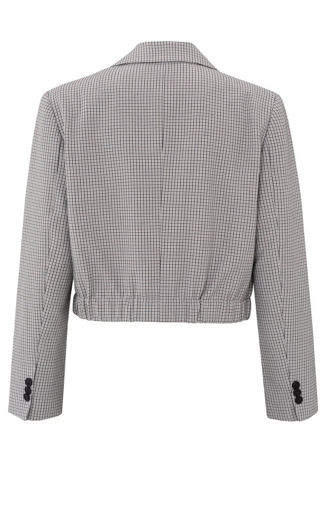 Kurzer Blazer mit Karomuster und elastischem Saum Feather Grey Dessin