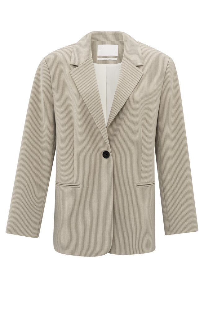 Oversize-Nadelstreifenblazemit Bindegürtel Humus Beige