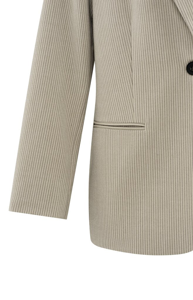 Oversize-Nadelstreifenblazemit Bindegürtel Humus Beige