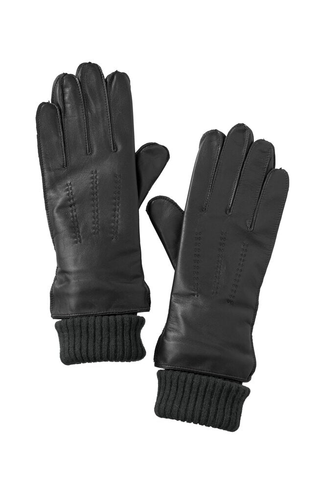 Lederhandschuhe mit StrickbĂĽndchen Schwarz