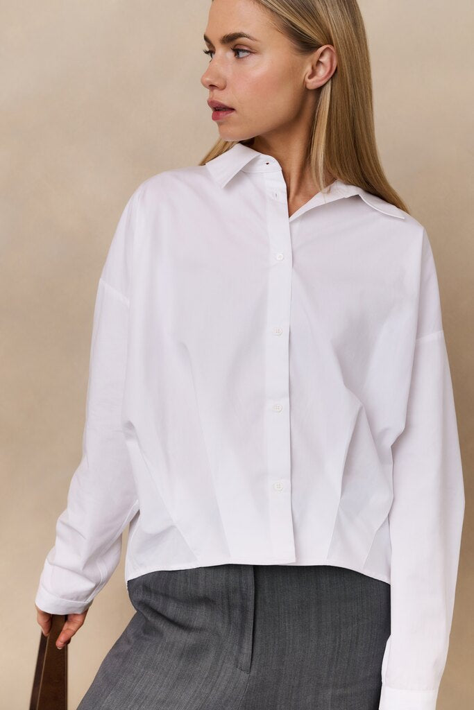 Popelinebluse mit Plisseefalten Pure White