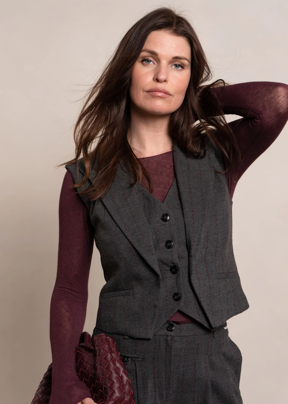 Gilet Stripe Honoria Grey/ Amarone