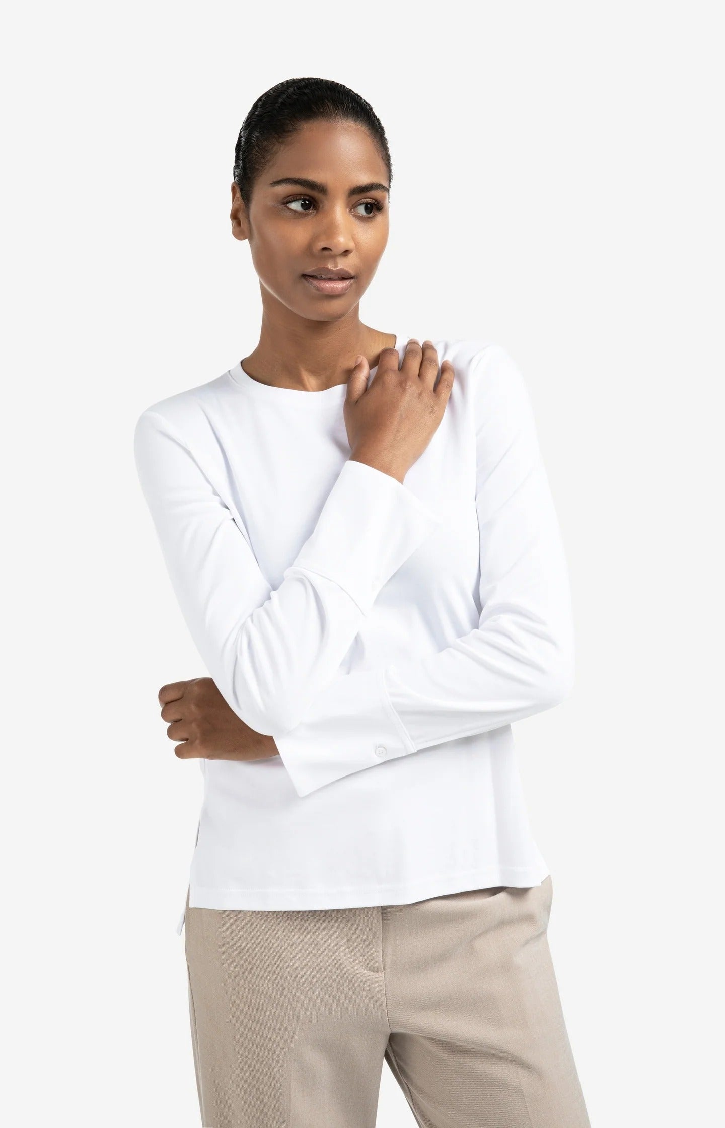 Jersey-Oberteil mit gewebten Bündchen und Schlitzdetail Pure White