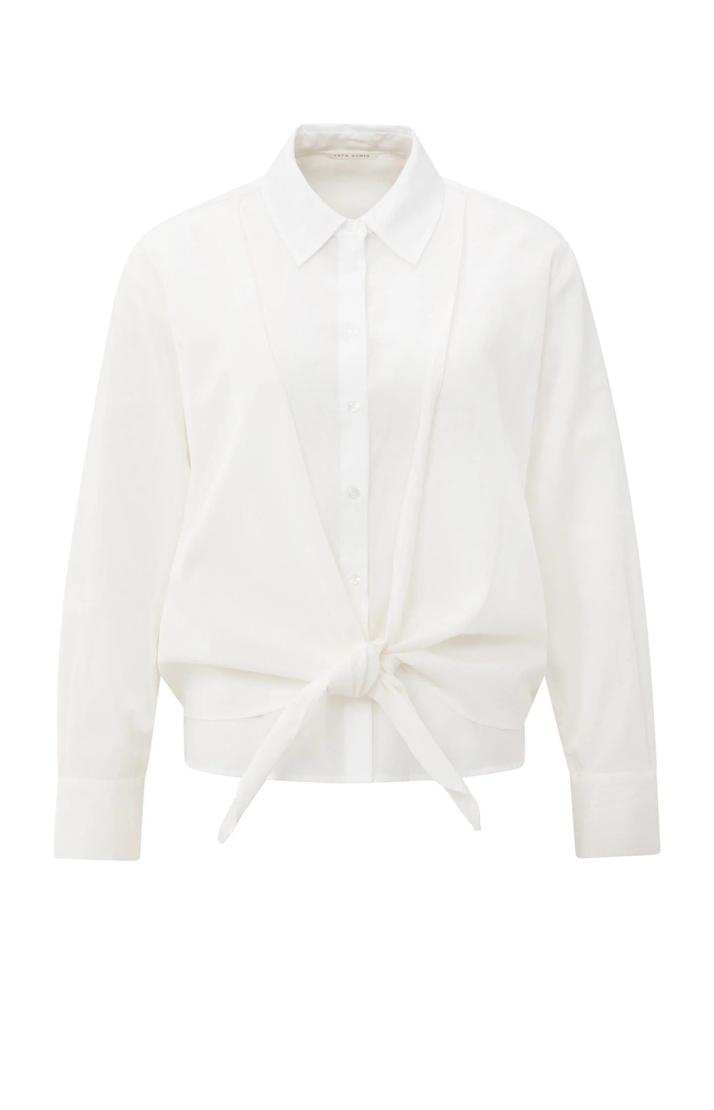 Bluse mit Lagenlook, Knotendetail und langen Ärmeln Off White
