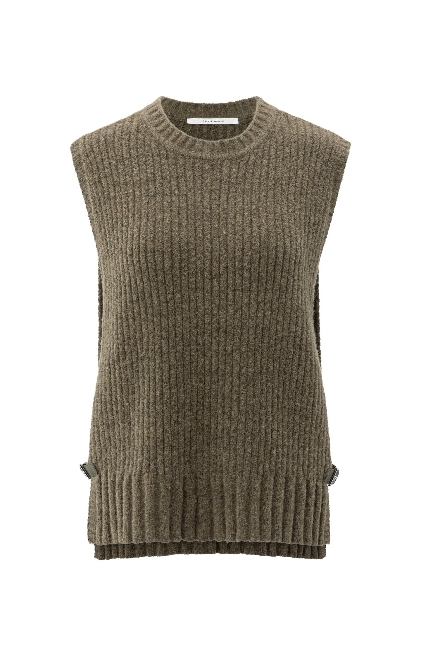 Gerippter ärmelloser Pullover mit Schnallen an den Seiten Capers Melange