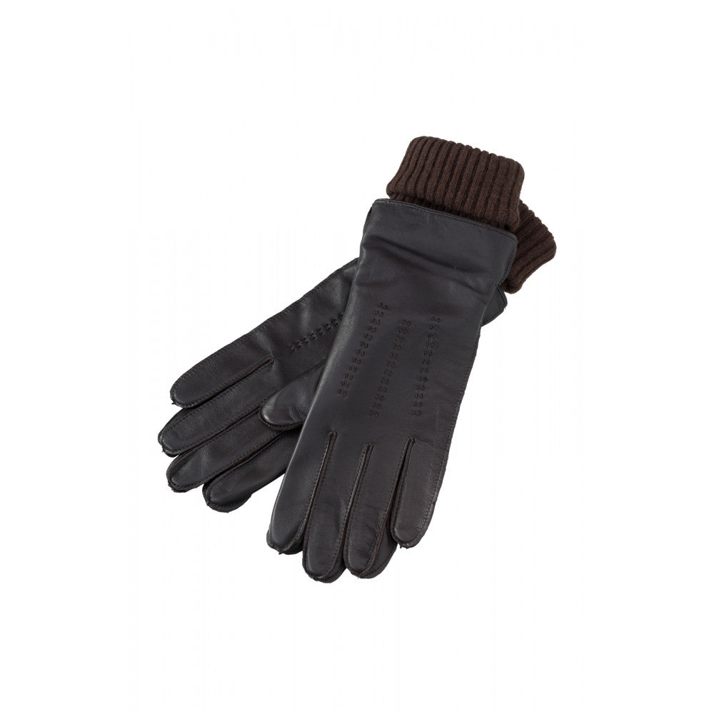 Lederhandschuhe mit Strickbündchen Braun