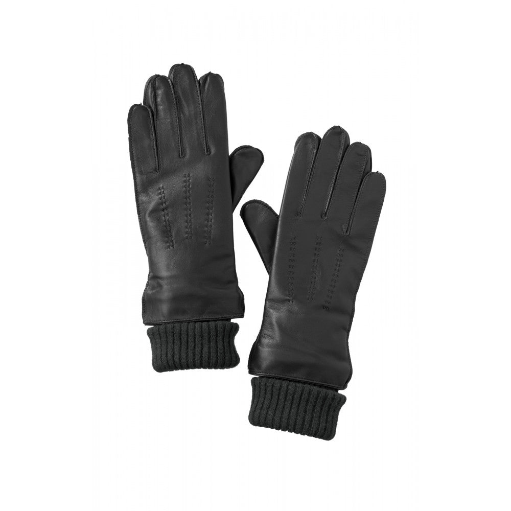 Lederhandschuhe mit Strickbündchen Braun
