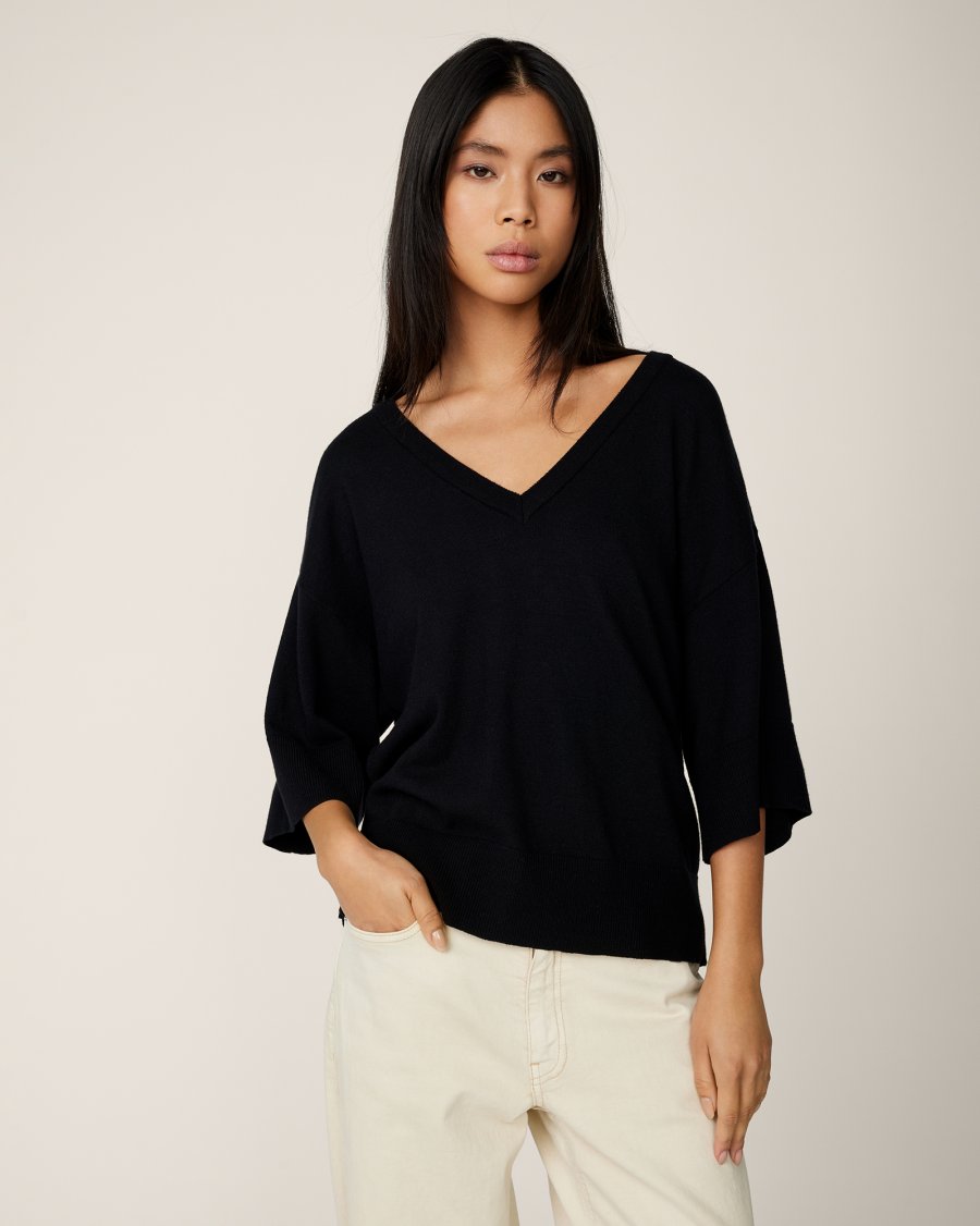 MSCHEslina Rachelle 2/4 V-hals pullover Zwart