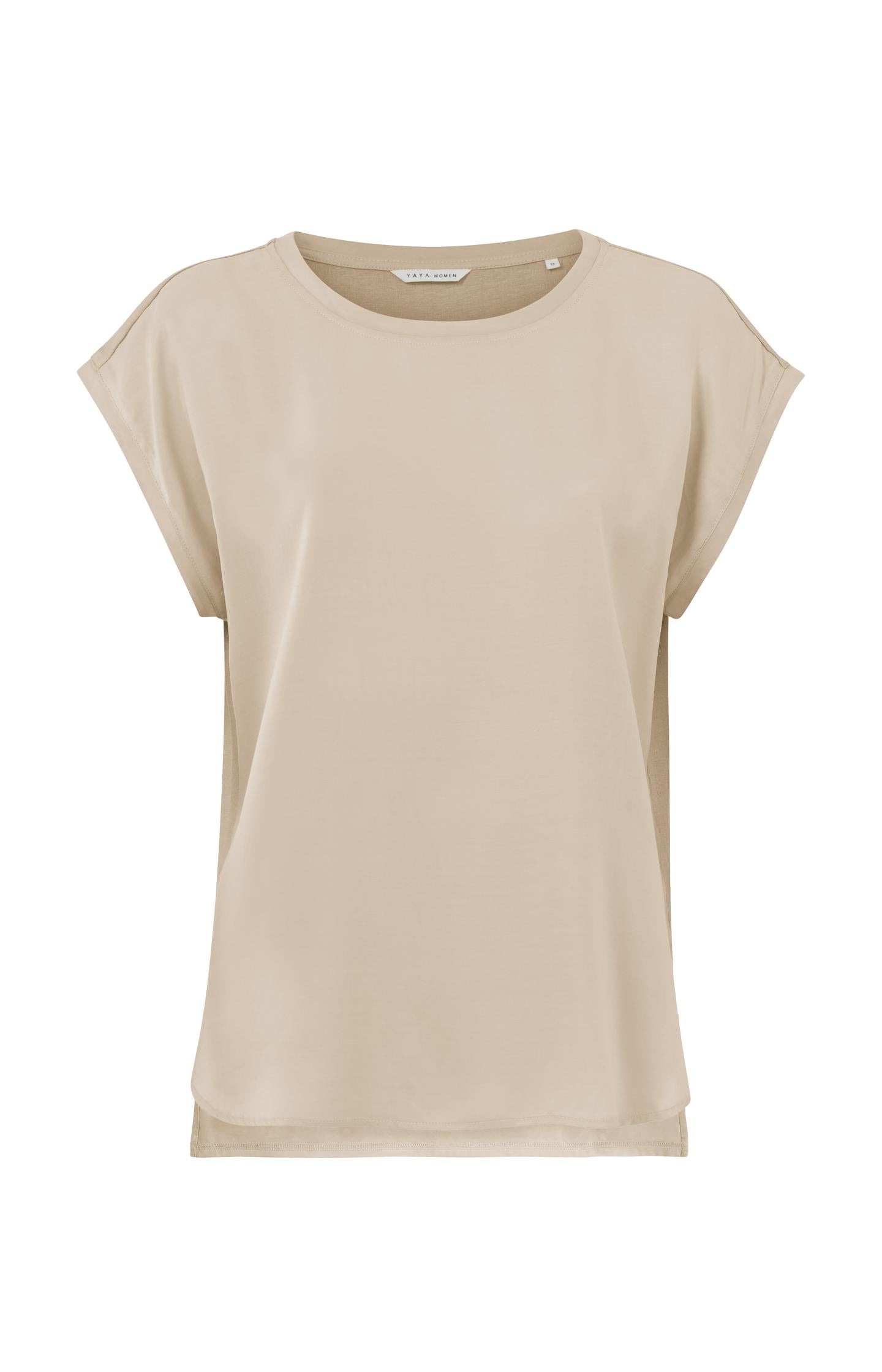 Ärmelloses Rundhalsoberteil aus Materialgemisch White Pepper Beige