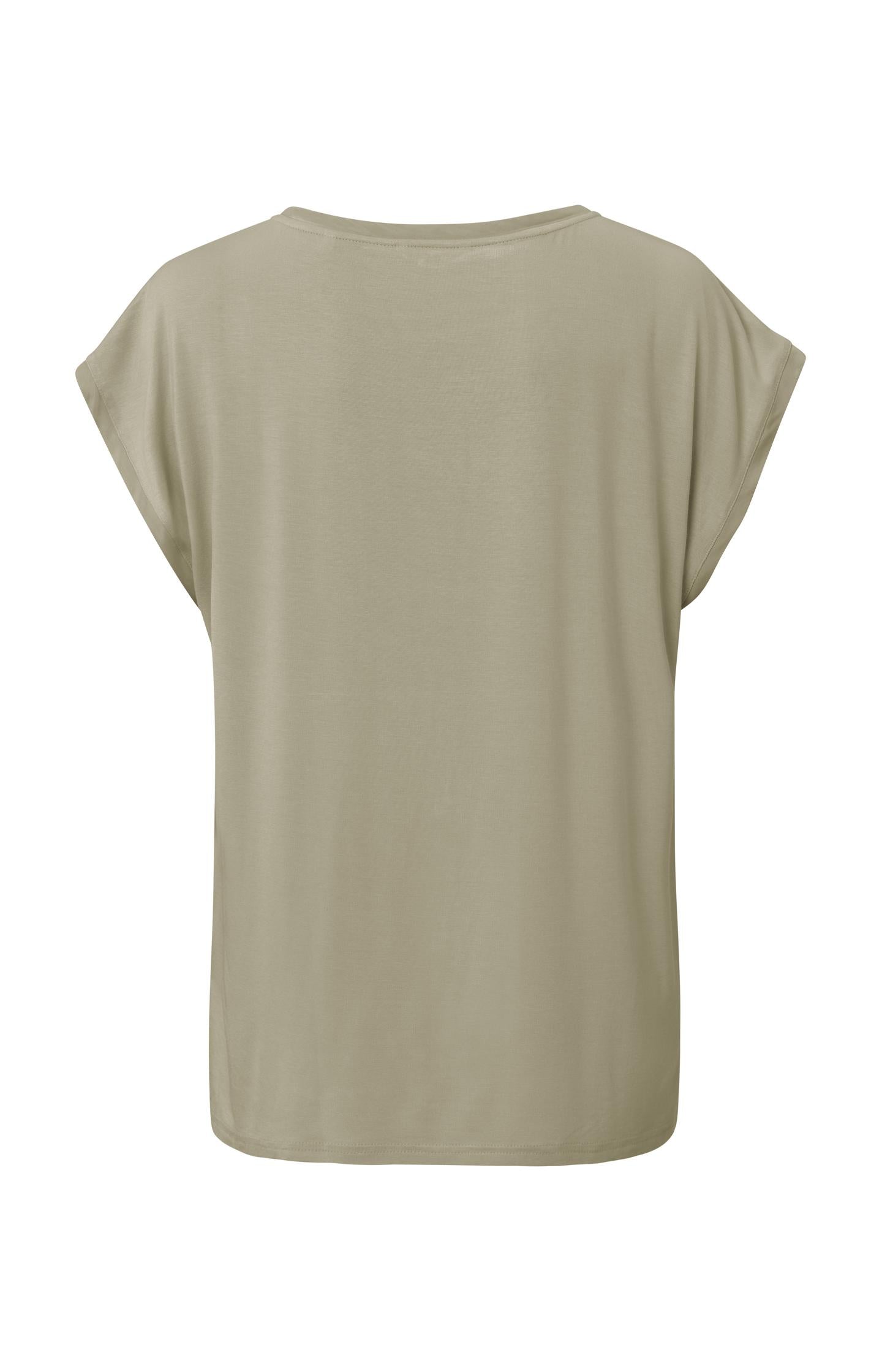 Ärmelloses Rundhalsoberteil aus Materialgemisch Winter Twig Beige
