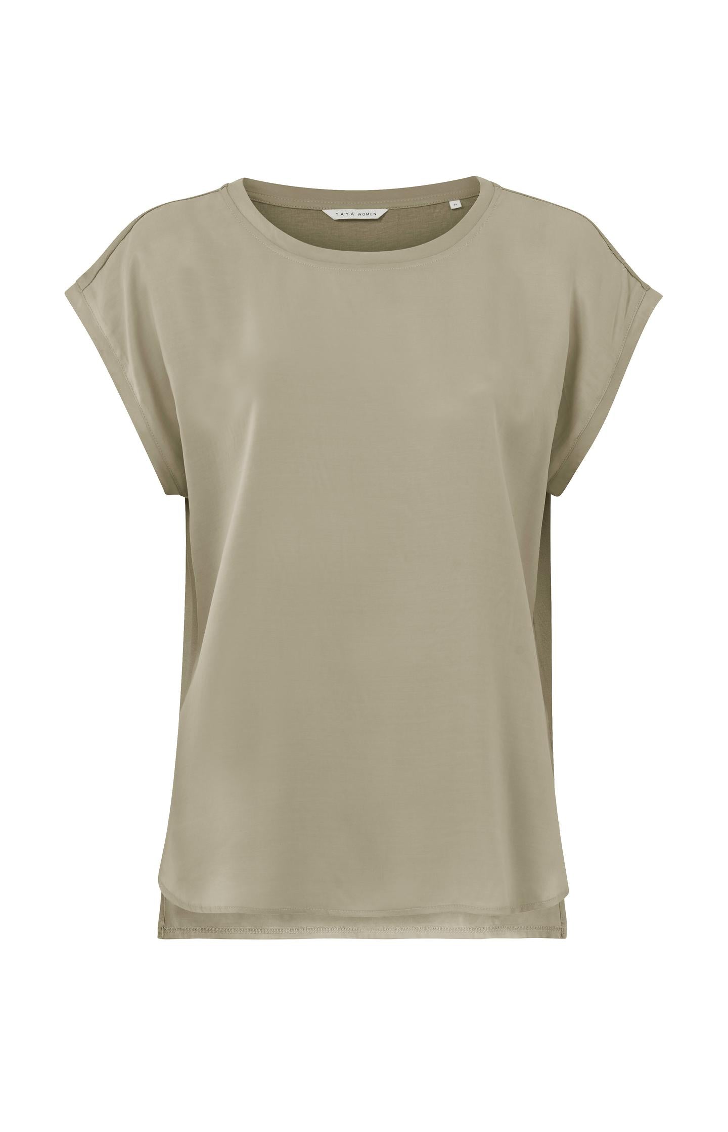 Ärmelloses Rundhalsoberteil aus Materialgemisch Winter Twig Beige