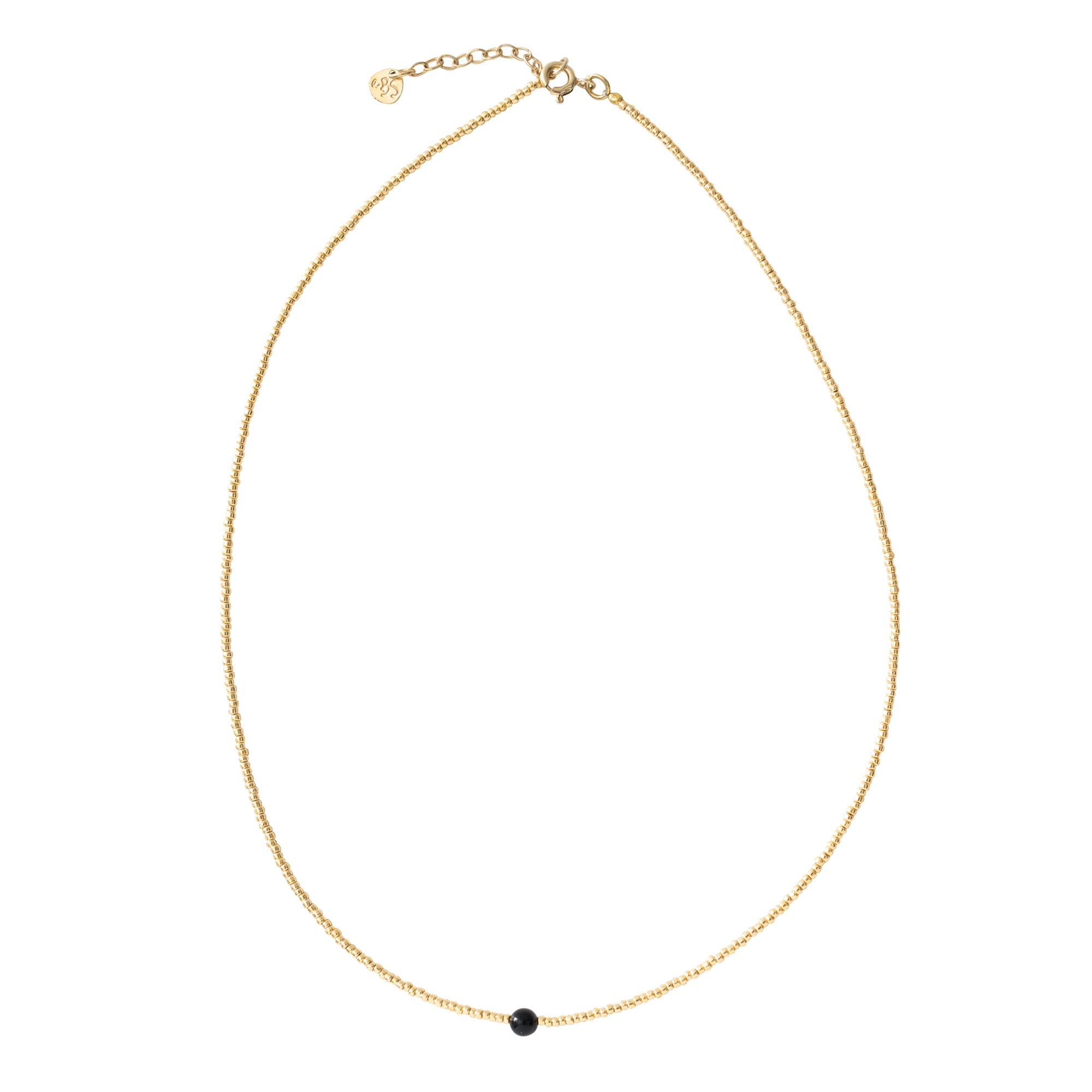 Flora Zwarte Onyx Gouden Halsketting